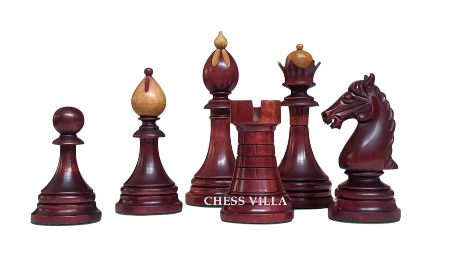 Reproduction 1951-1954 "ČESKÁ KLUBOVKA" Fide Tournament Czech 4" Chess Pieces- Weighted Mahogany Stained & Distressed Boxwood - Chess Villa