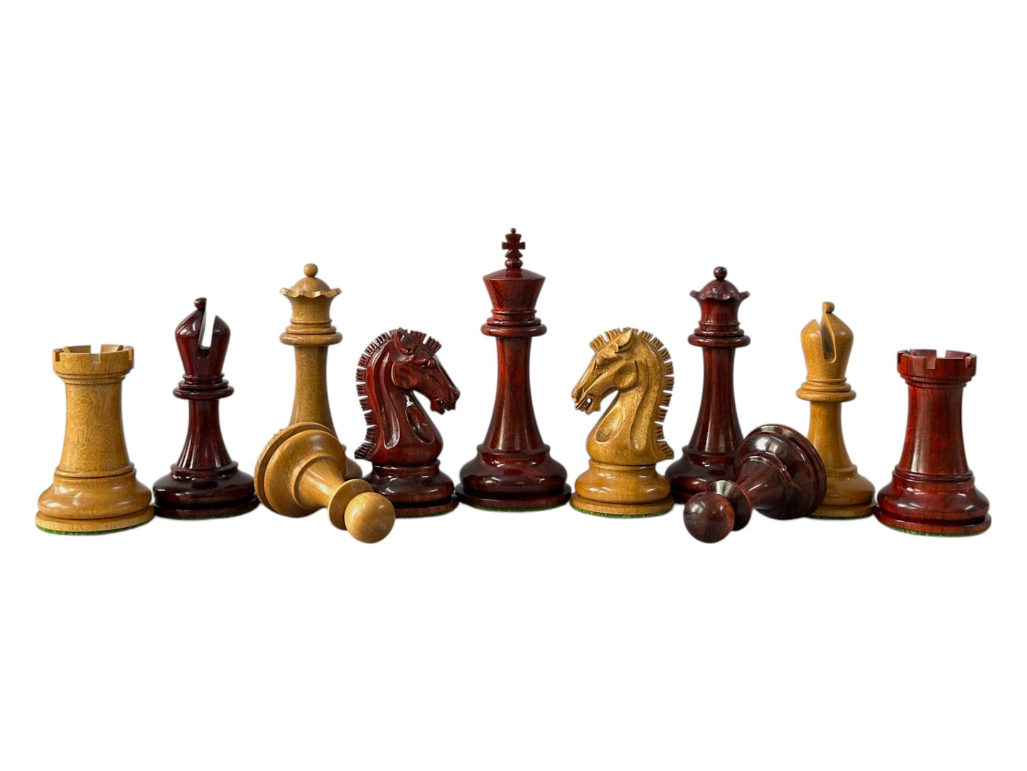 Sinquefield Cup Series Reproduced Staunton Chess Pieces Only set- Double Weighted Budrose Wood & Distress Antique Boxwood - Chess Villa
