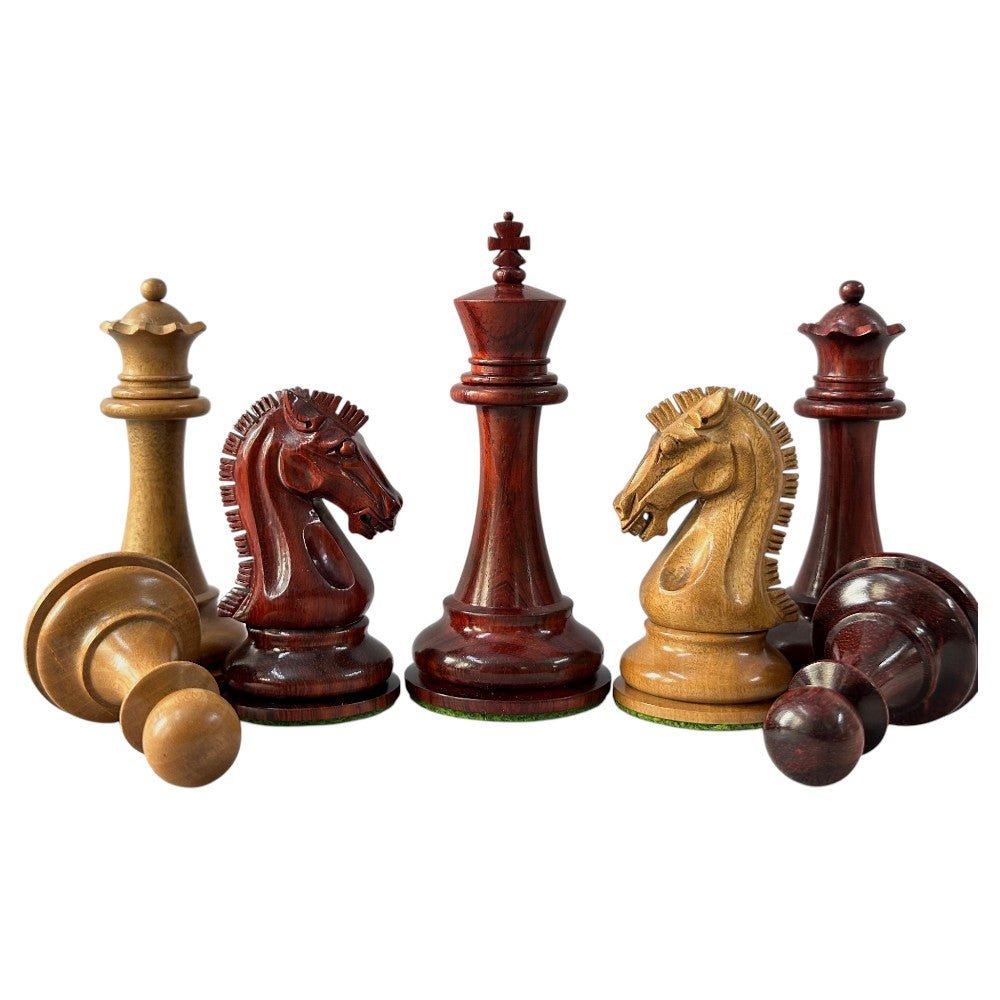 Sinquefield Cup Series Reproduced Staunton Chess Pieces Only set- Double Weighted Budrose Wood & Distress Antique Boxwood - Chess Villa