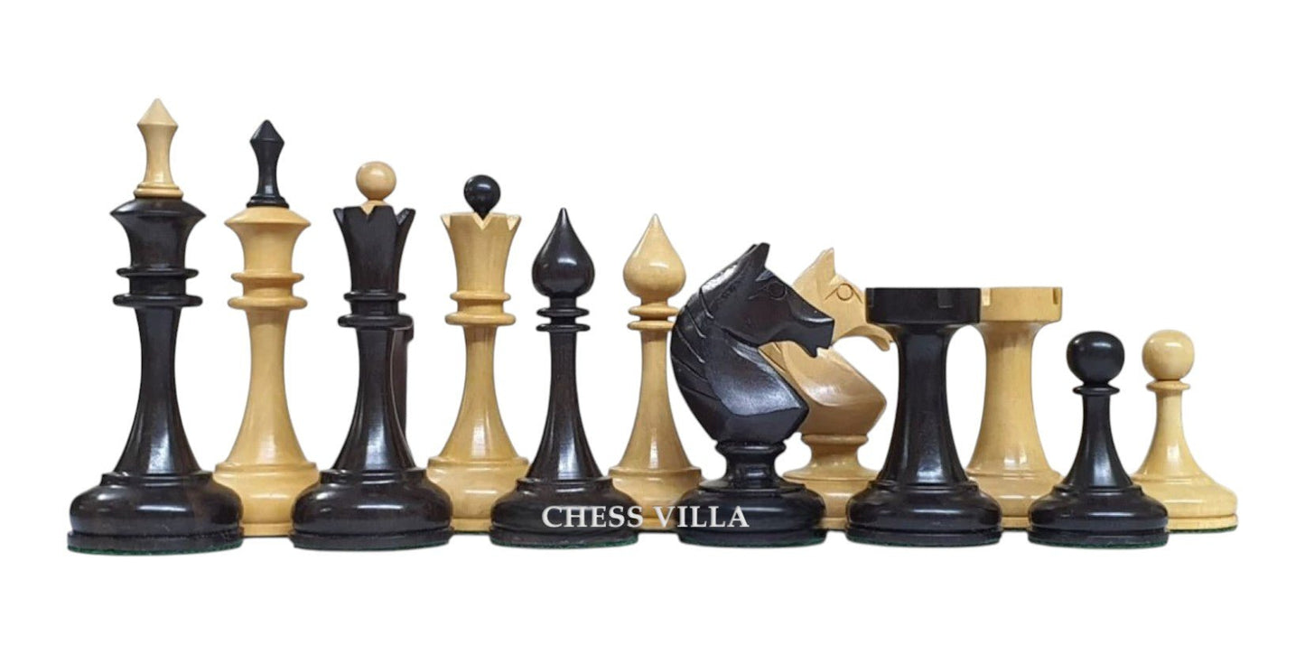 Soviet USSR 1970 Reproduced 4" Chess Pieces Only Set- Weighted Boxwood and Ebonised Boxwood - Chess Villa