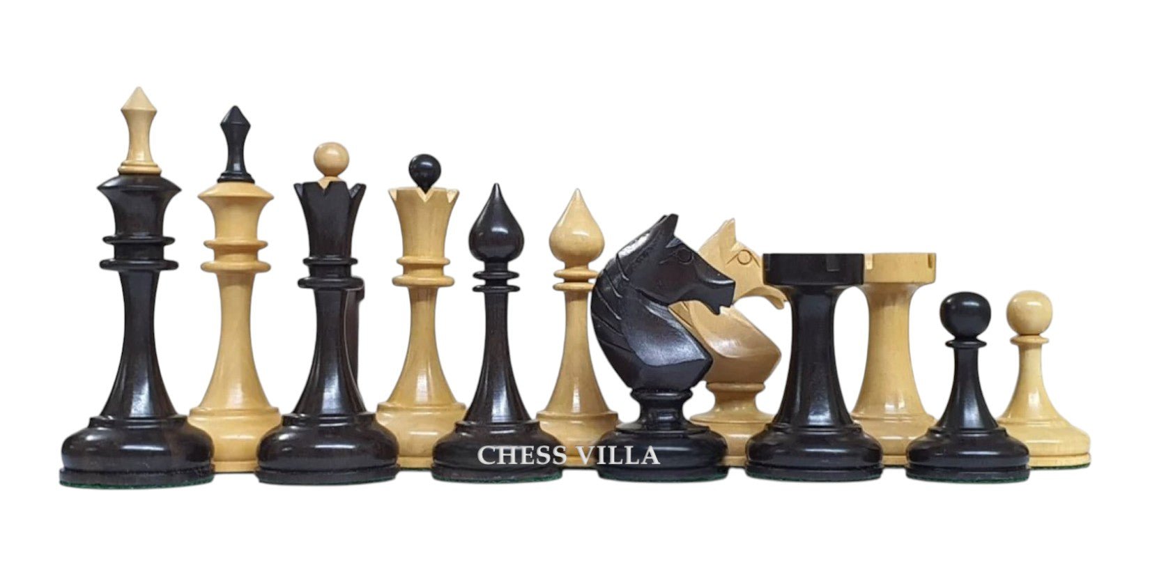 Soviet USSR 1970 Reproduced 4" Chess Pieces Only Set- Weighted Boxwood and Ebonised Boxwood - Chess Villa
