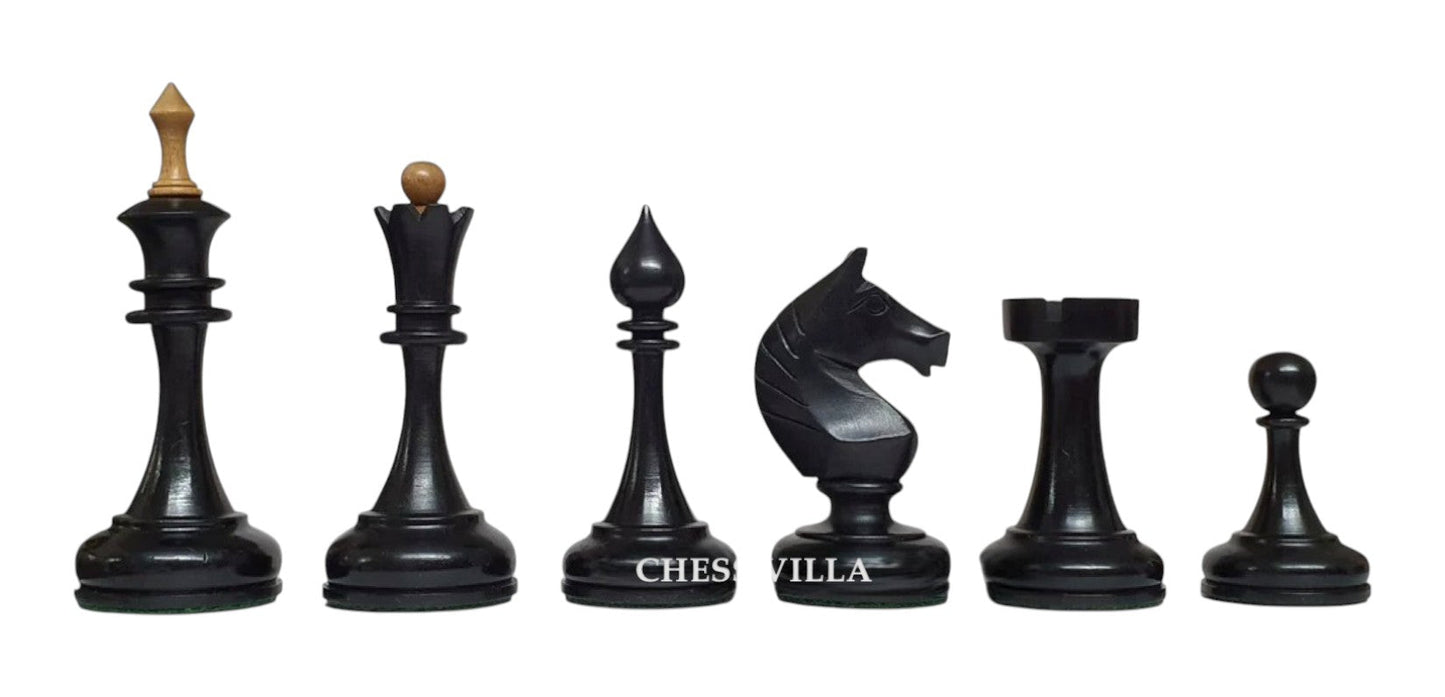 Soviet USSR 1970 Reproduced 4" Chess Pieces Only Set- Weighted Distressed and Ebony Wood - Chess Villa