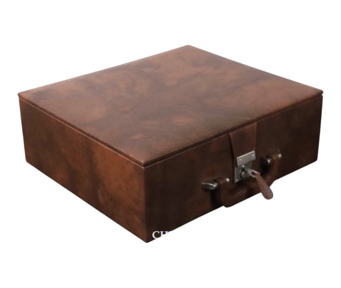 Tan Brown Leatherette Storage Box for Chess Pieces only- 4.1" to 4.6" chessmen - Coffer Style Box - Chess Villa