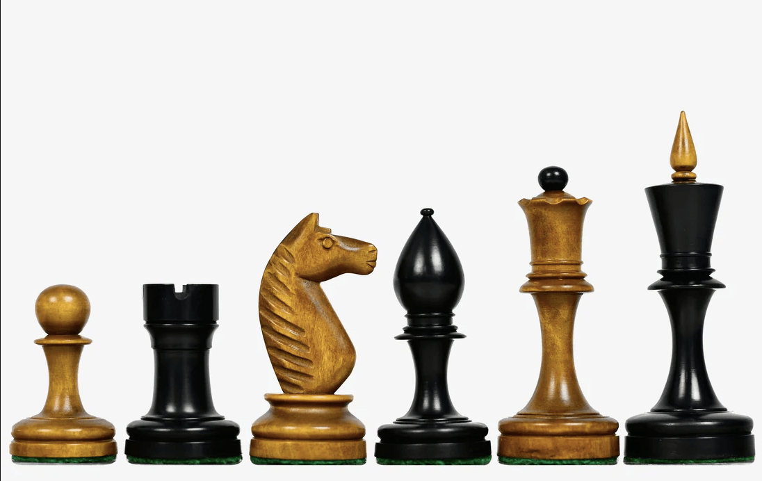 The Averbakh 1949 Moscow Chess Championship Repro Chess Pieces- Weighted Ebonized & Antiqued Boxwood- 4.2" King - Chess Villa