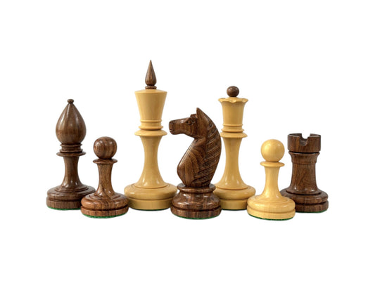 The Averbakh 1949 Moscow Chess Championship Repro Chess Pieces- Weighted Golden Rosewood- 4.2" King - Chess Villa