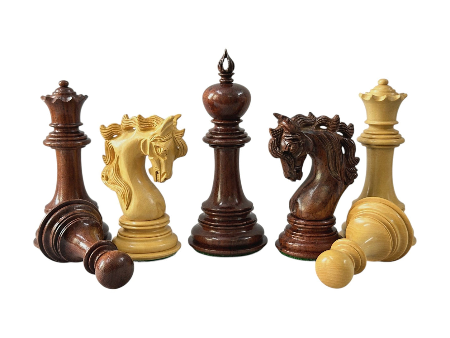 The Benevento Series Luxury Chess Pieces Only Set- 4.4" King- Triple Weighted Anjan Wood - Chess Villa
