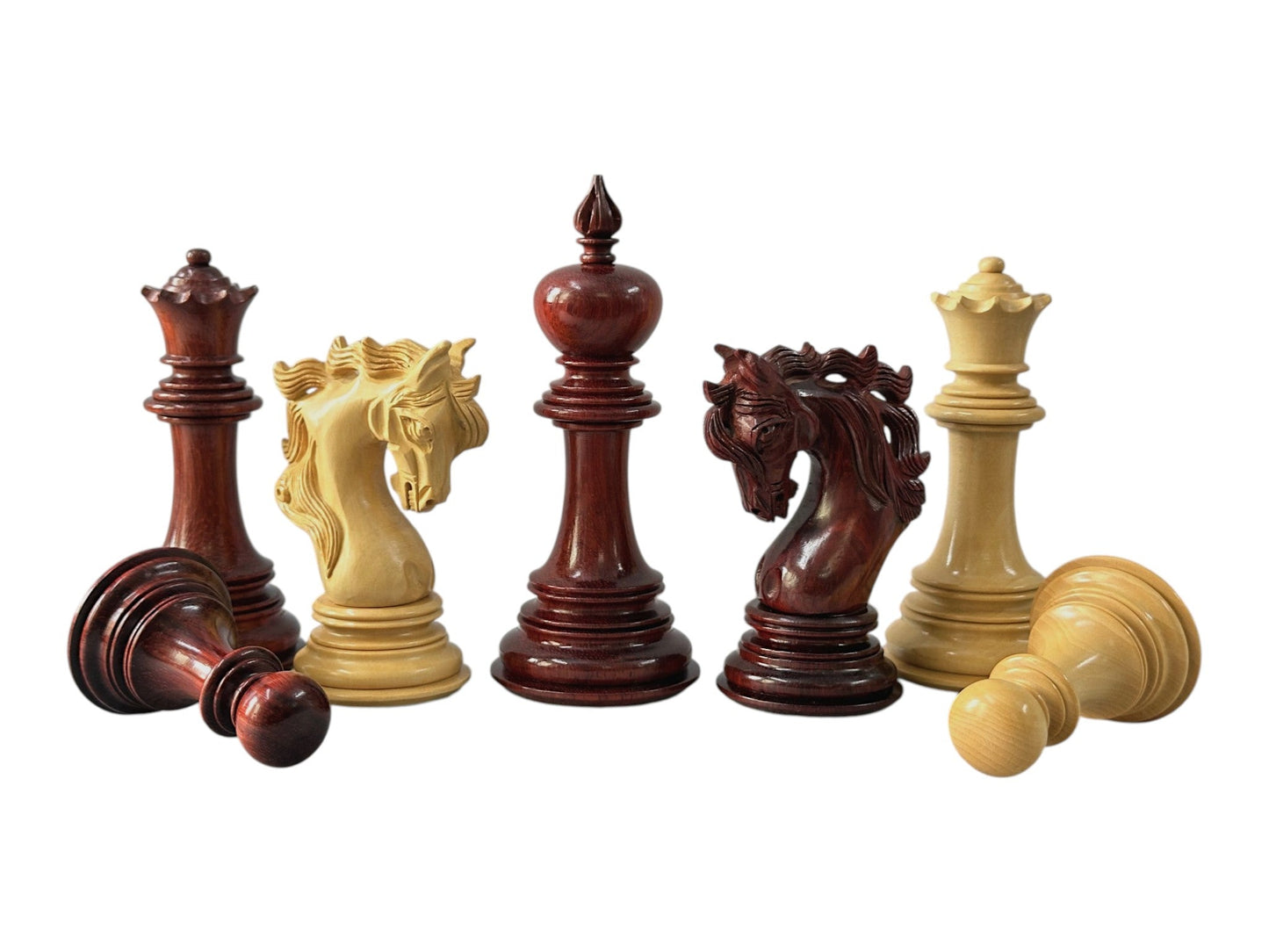 The Benevento Series Luxury Chess Pieces Only Set- 4.4" King- Triple Weighted Budrose Wood - Chess Villa