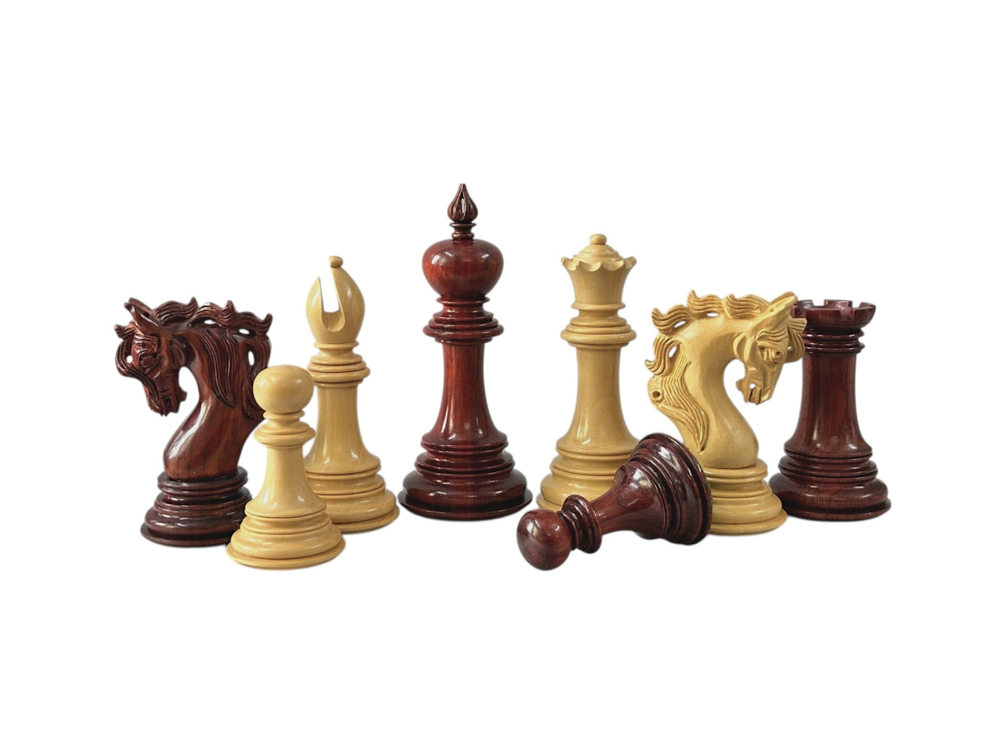The Benevento Series Luxury Chess Pieces Only Set- 4.4" King- Triple Weighted Budrose Wood - Chess Villa