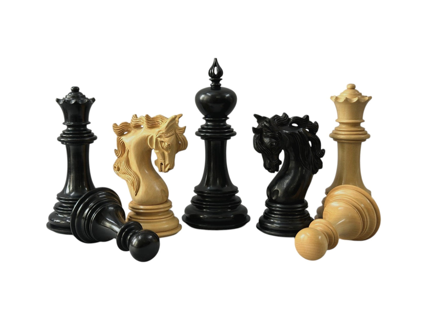 The Benevento Series Luxury Chess Pieces Only Set- 4.4" King- Triple Weighted Ebony Wood - Chess Villa