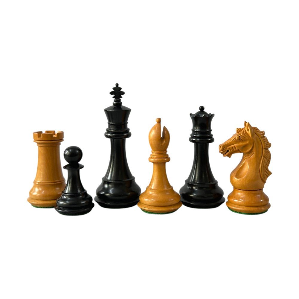 The Cremona Series Staunton Chess Pieces- 4" King- Double Weighted Ebonised Boxwood & Antique Boxwood - Chess Villa