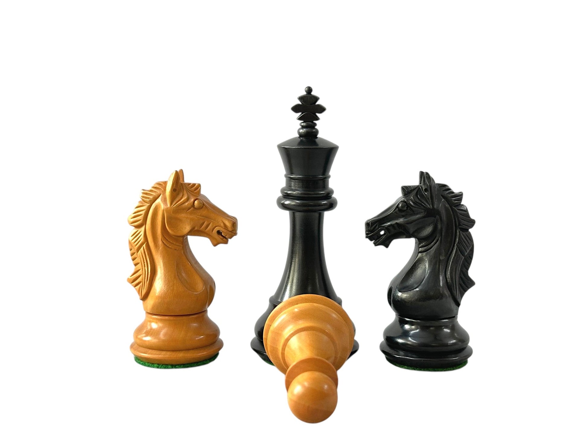 The Cremona Series Staunton Chess Pieces- 4" King- Double Weighted Ebonised Boxwood & Antique Boxwood - Chess Villa