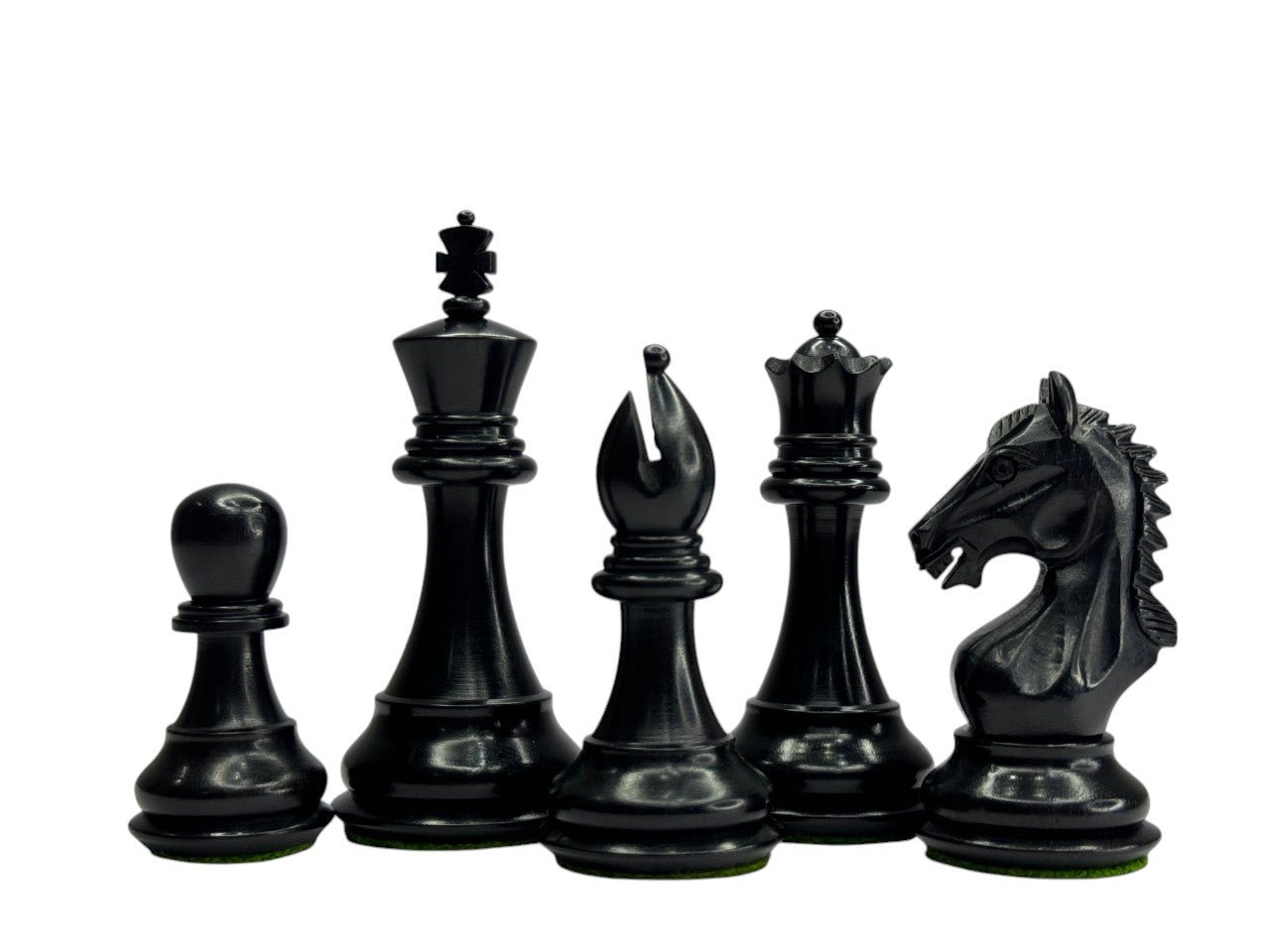 The Derby Knight Staunton Pattern Chess Pieces Only- Double Weighted Ebonized Boxwood - 4.1" King - Chess Villa