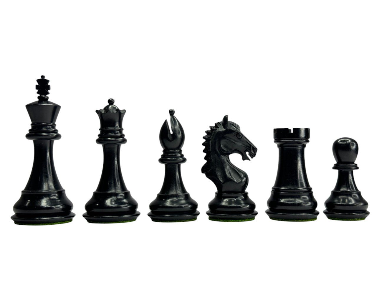 The Derby Knight Staunton Pattern Chess Pieces Only- Double Weighted Ebonized Boxwood - 4.1" King - Chess Villa