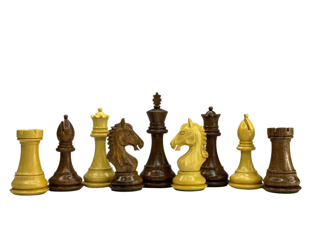 The Derby Knight Staunton Pattern Chess Pieces Only- Double Weighted Golden Rosewood - 4.1" King - Chess Villa