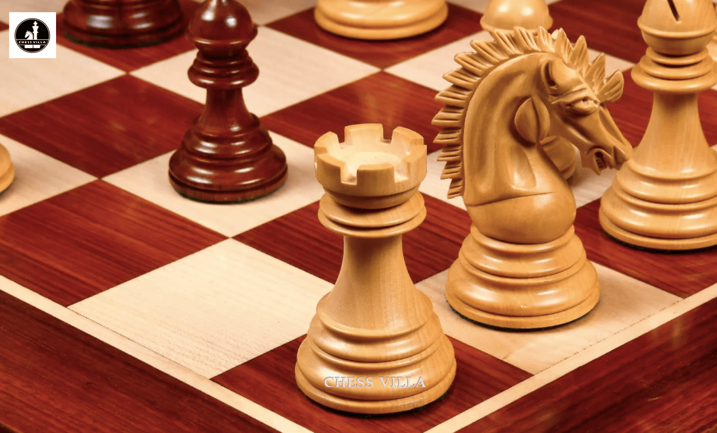 The Premium Collection- Cyrus Luxury Staunton Chess Pieces Only Set- Triple Weighted Budrose Wood & Boxwood - 4.4" King - Chess Villa