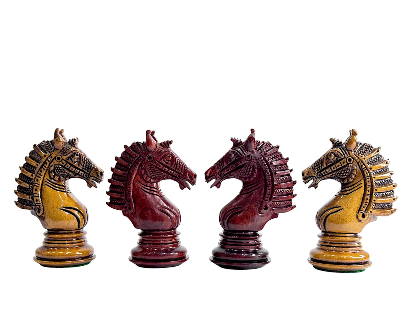 The Sikh Empire Series Handmade Luxury Chess Pieces Only Set - Triple Weighted Lacquered Distress Antiqued Boxwood & Bud Rosewood - 4.5" King - Chess Villa