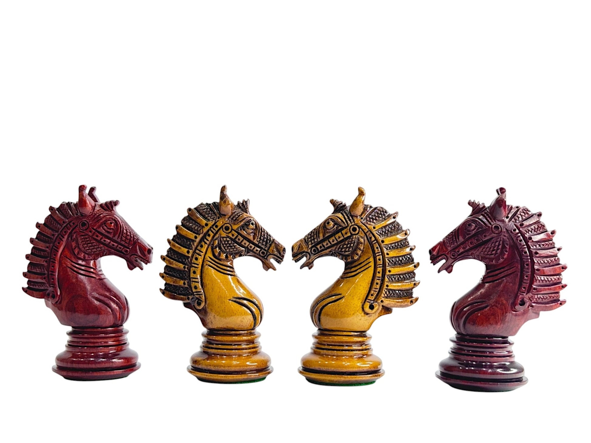 The Sikh Empire Series Handmade Luxury Chess Pieces Only Set - Triple Weighted Lacquered Distress Antiqued Boxwood & Bud Rosewood - 4.5" King - Chess Villa