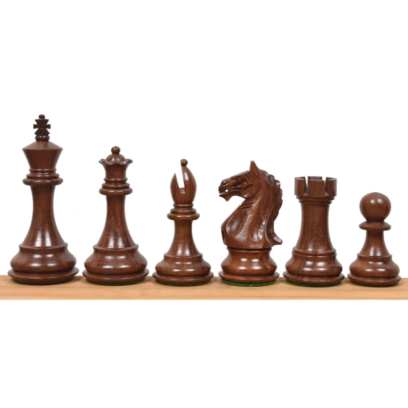 4" Ruthless Knight Staunton Chess Pieces Only Set - Golden Rosewood & Boxwood - Image 3