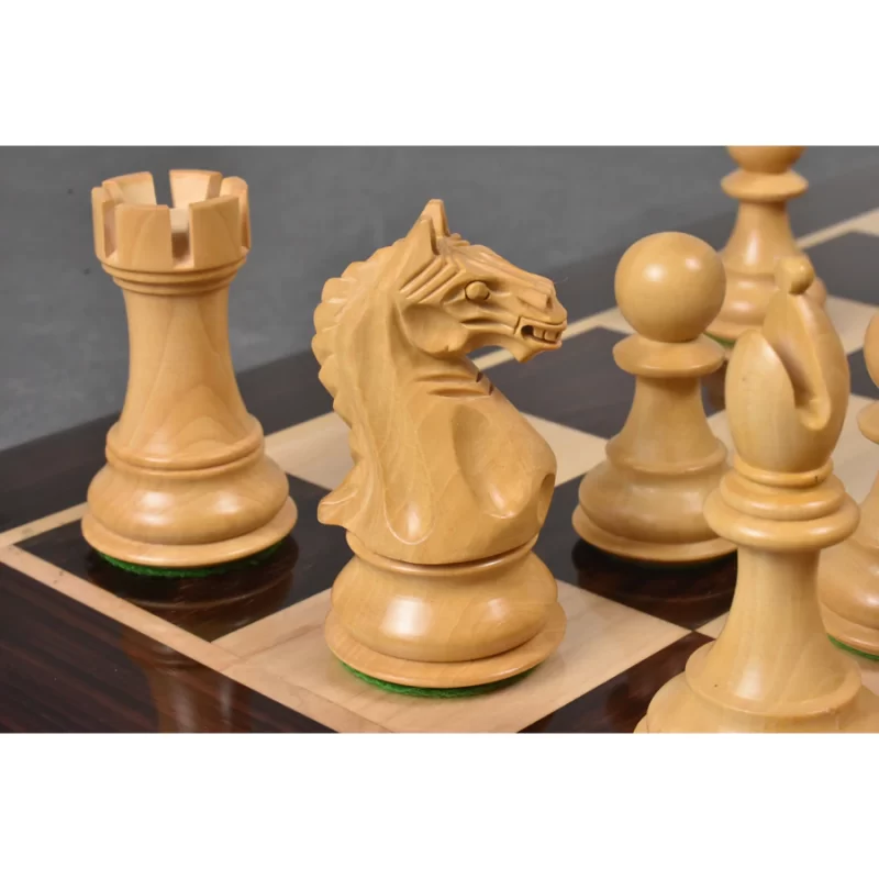 4" Ruthless Knight Staunton Chess Pieces Only Set - Golden Rosewood & Boxwood - Image 4