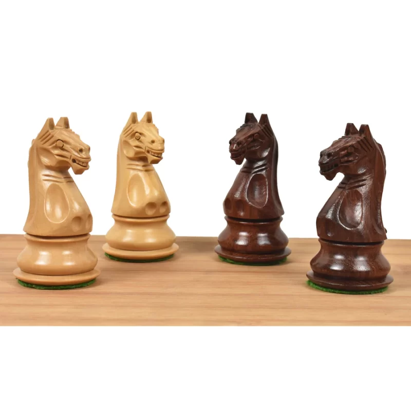 4" Ruthless Knight Staunton Chess Pieces Only Set - Golden Rosewood & Boxwood - Image 6