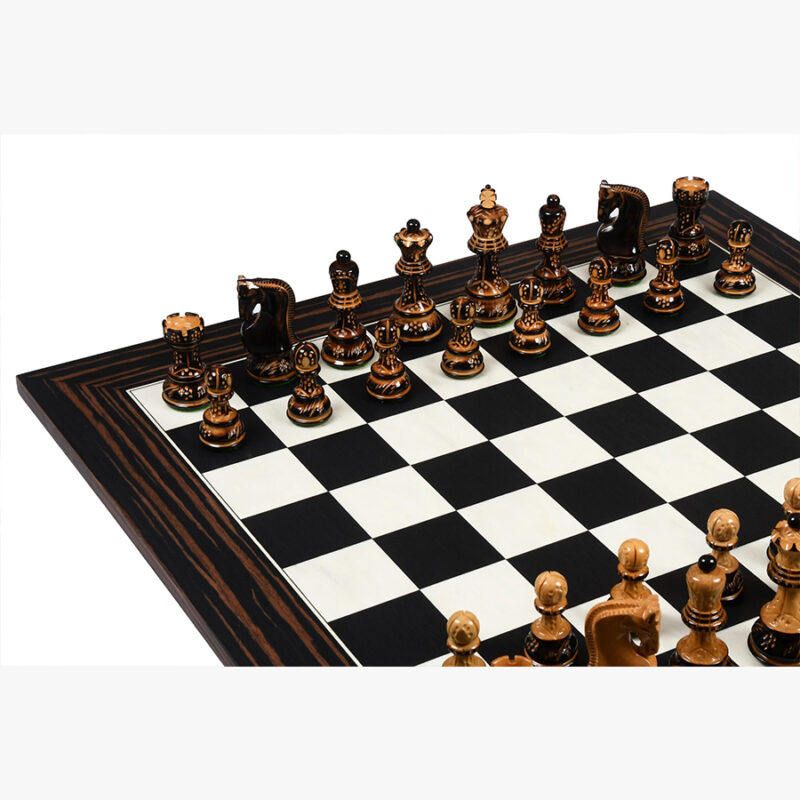 3.9 Russian Zagreb Chess Pieces Only set – Weighted Burnt Boxwood & Boxwood - Image 8