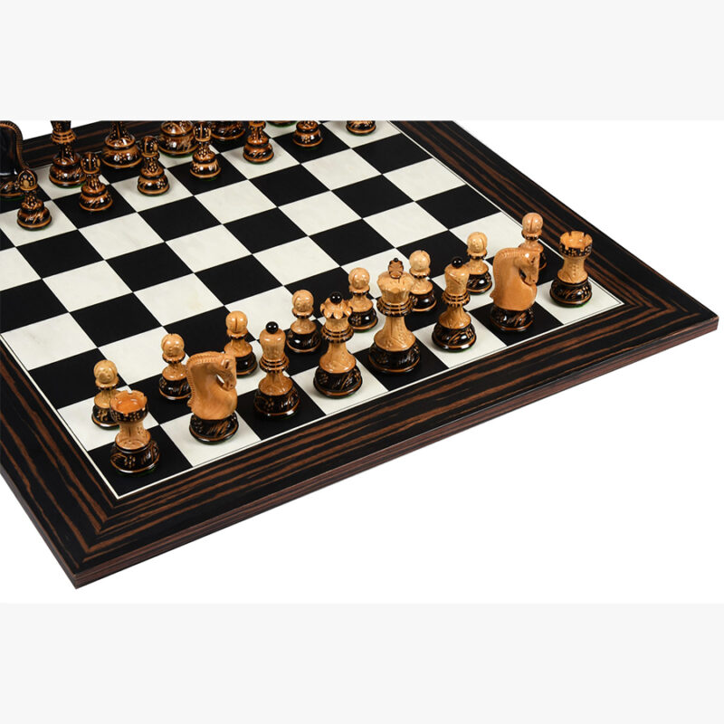 3.9 Russian Zagreb Chess Pieces Only set – Weighted Burnt Boxwood & Boxwood - Image 9