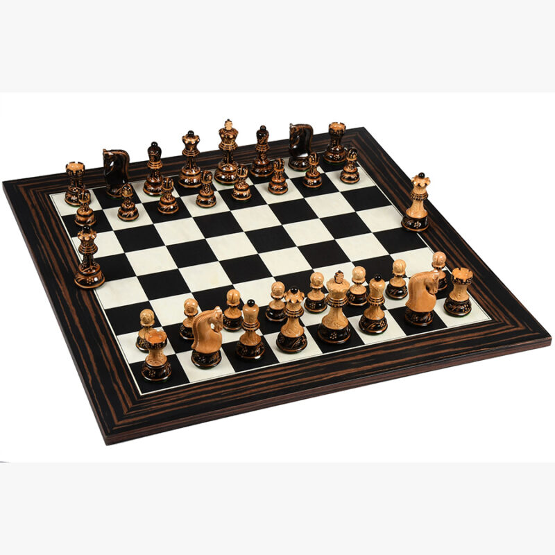 3.9 Russian Zagreb Chess Pieces Only set – Weighted Burnt Boxwood & Boxwood - Image 10