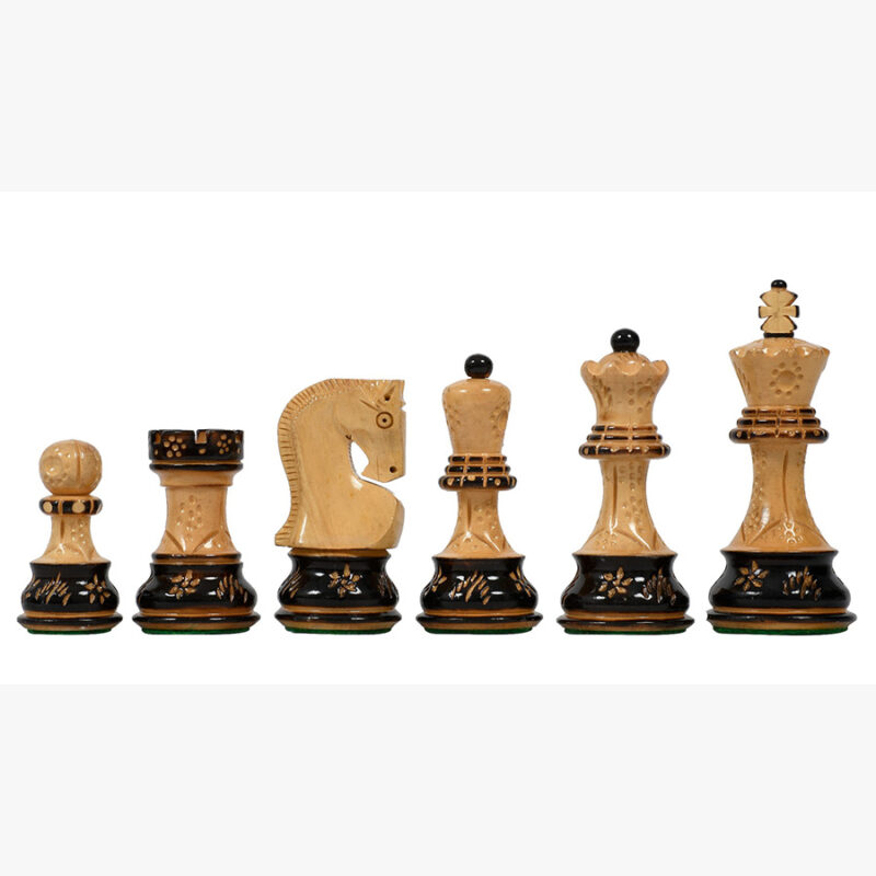 3.9 Russian Zagreb Chess Pieces Only set – Weighted Burnt Boxwood & Boxwood - Image 4