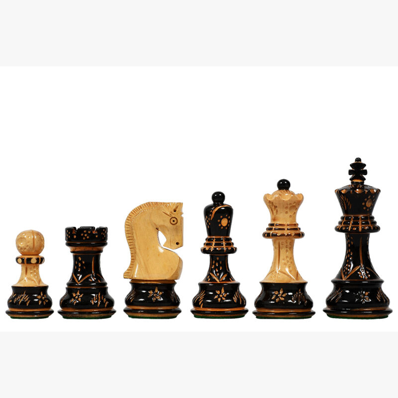 3.9 Russian Zagreb Chess Pieces Only set – Weighted Burnt Boxwood & Boxwood