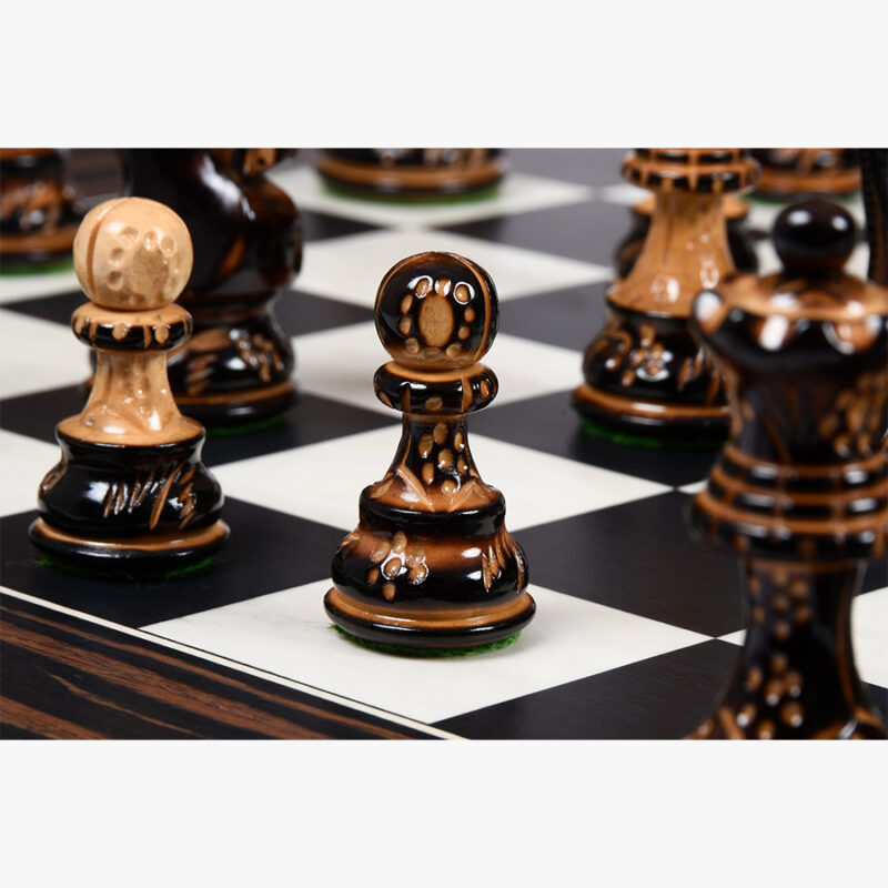 3.9 Russian Zagreb Chess Pieces Only set – Weighted Burnt Boxwood & Boxwood - Image 7