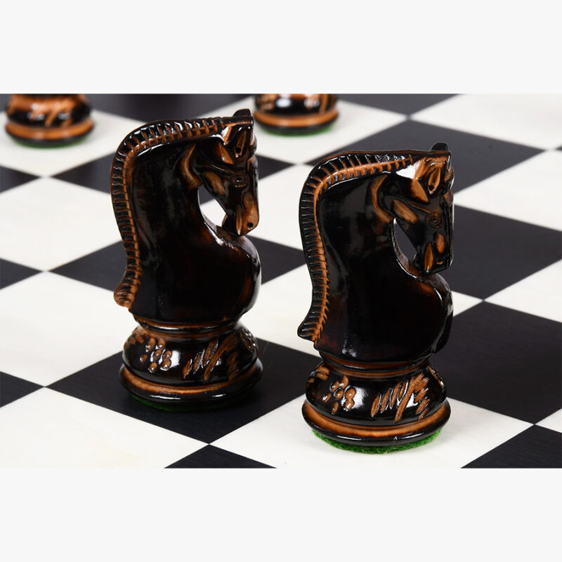 3.9 Russian Zagreb Chess Pieces Only set – Weighted Burnt Boxwood & Boxwood - Image 5