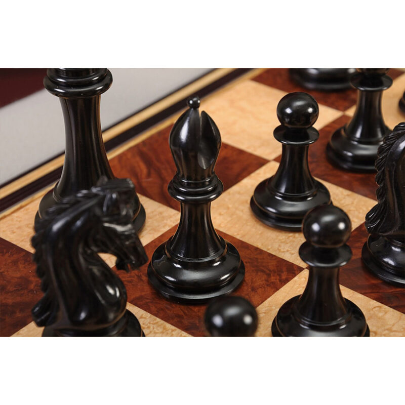 4.4" Imperial Series Reproduced Staunton Chess Pieces Set Only- Weighted Ebony & Boxwood Pieces - Image 9