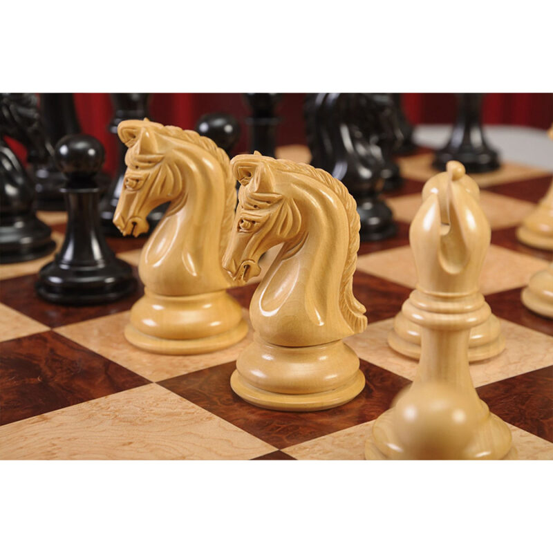 4.4" Imperial Series Reproduced Staunton Chess Pieces Set Only- Weighted Ebony & Boxwood Pieces - Image 2