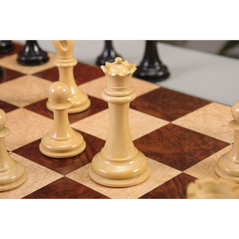 4.4" Imperial Series Reproduced Staunton Chess Pieces Set Only- Weighted Ebony & Boxwood Pieces - Image 3