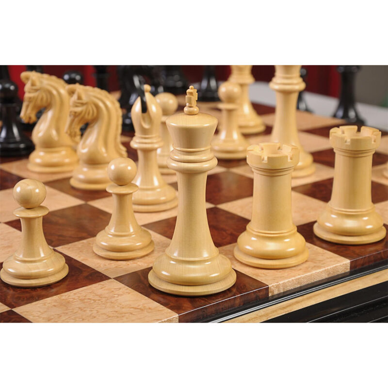 4.4" Imperial Series Reproduced Staunton Chess Pieces Set Only- Weighted Ebony & Boxwood Pieces - Image 4