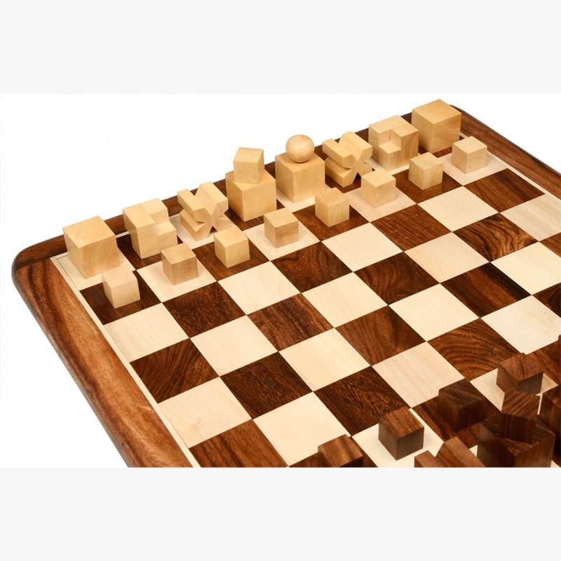 1924 Bauhaus Reproduced Geometrical Abstract Chessmen In Golden Rosewood With Chess Board - Image 2