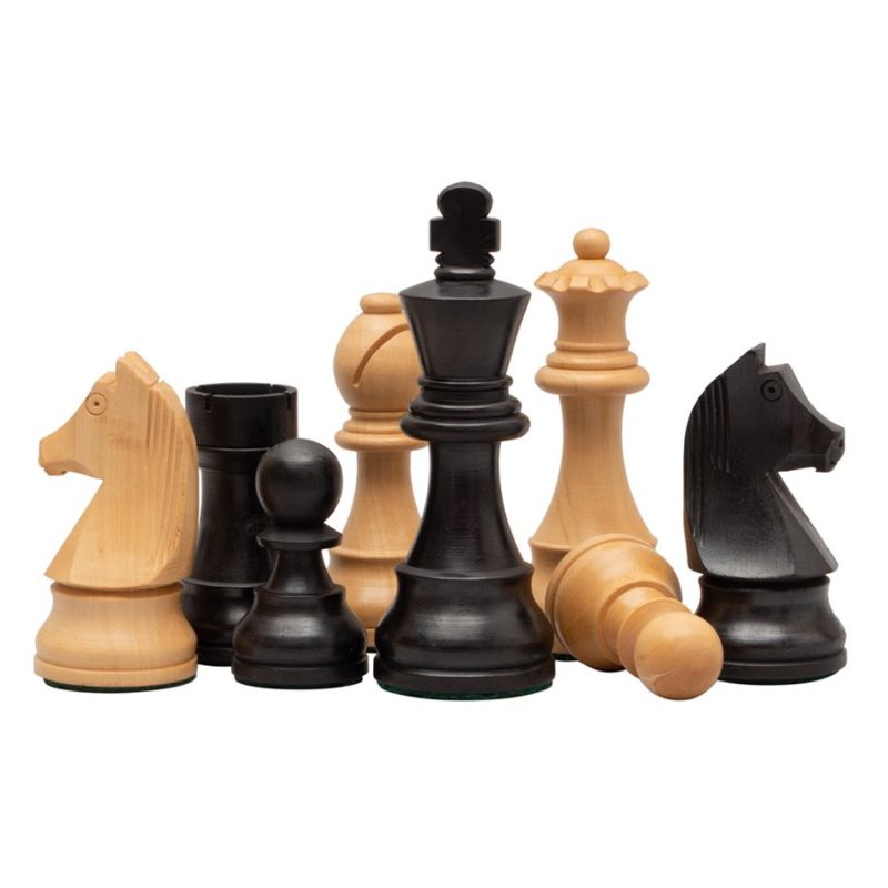 3.75? Classic Tournament Wooden Chess Pieces Only Set ? Ebonised Boxwood & Boxwood