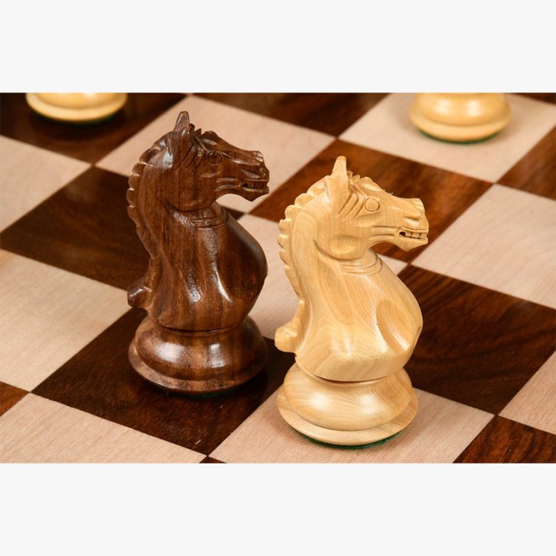 4? Fierce Knight Staunton Chess Pieces Only Set ? Weighted Golden Rosewood & Boxwood - Image 2