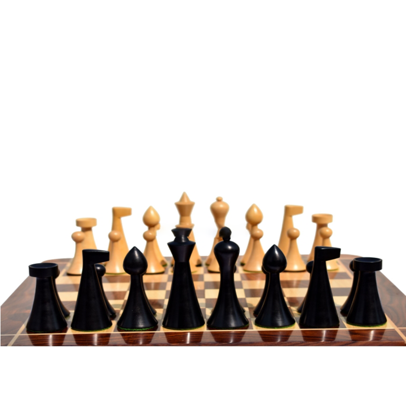 Hermann Ohme Combo Chess Set- Ebonised Boxwood Pieces With Chess Board - Image 4