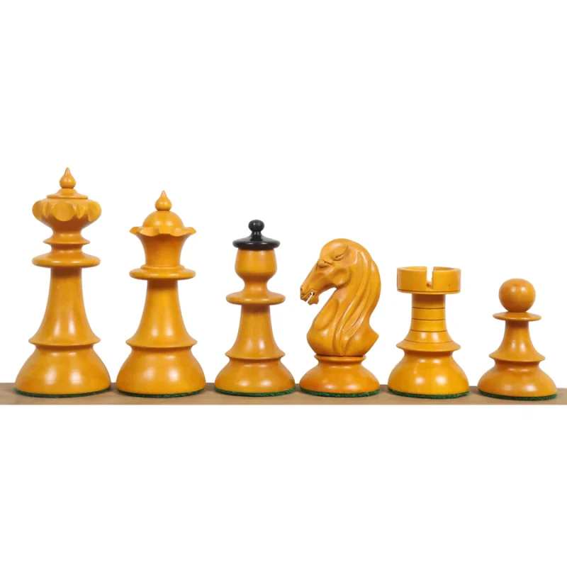 Austrian Coffee House Chess Pieces Only Set In Antiqued Boxwood & Ebony - 4.1" King - Image 2