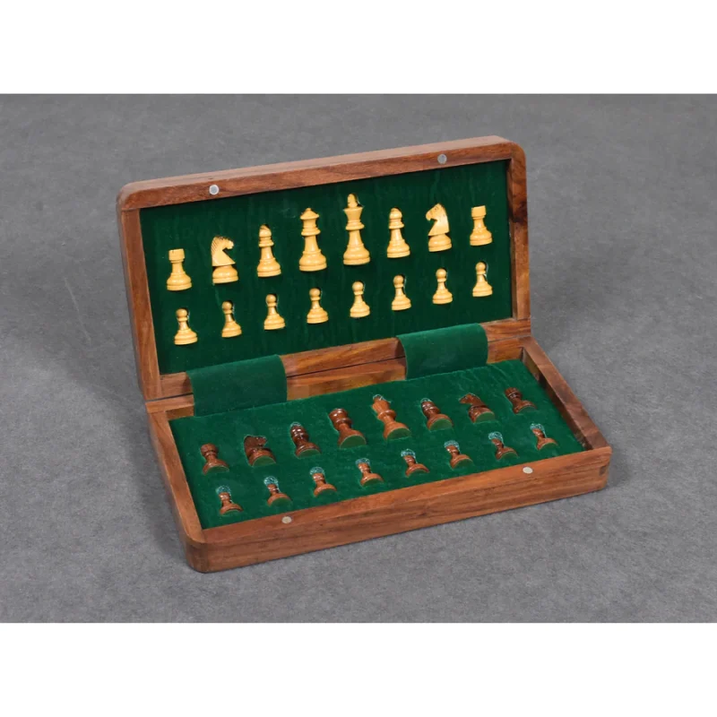 10" Travel Chess Set- Golden Rosewood And Boxwood - Image 2