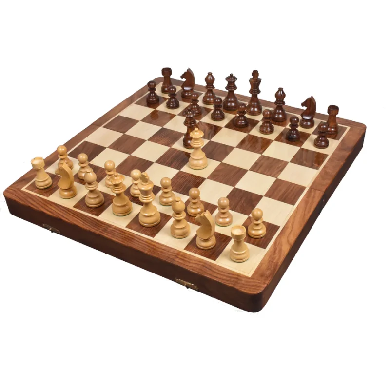 20" Golden Rosewood & Maple Wooden Inlaid Chess Set Board For Travel