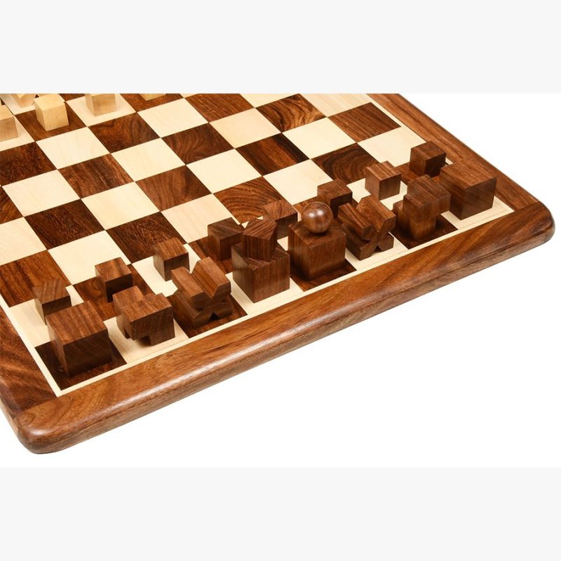 1924 Bauhaus Reproduced Geometrical Abstract Chessmen In Golden Rosewood With Chess Board - Image 3