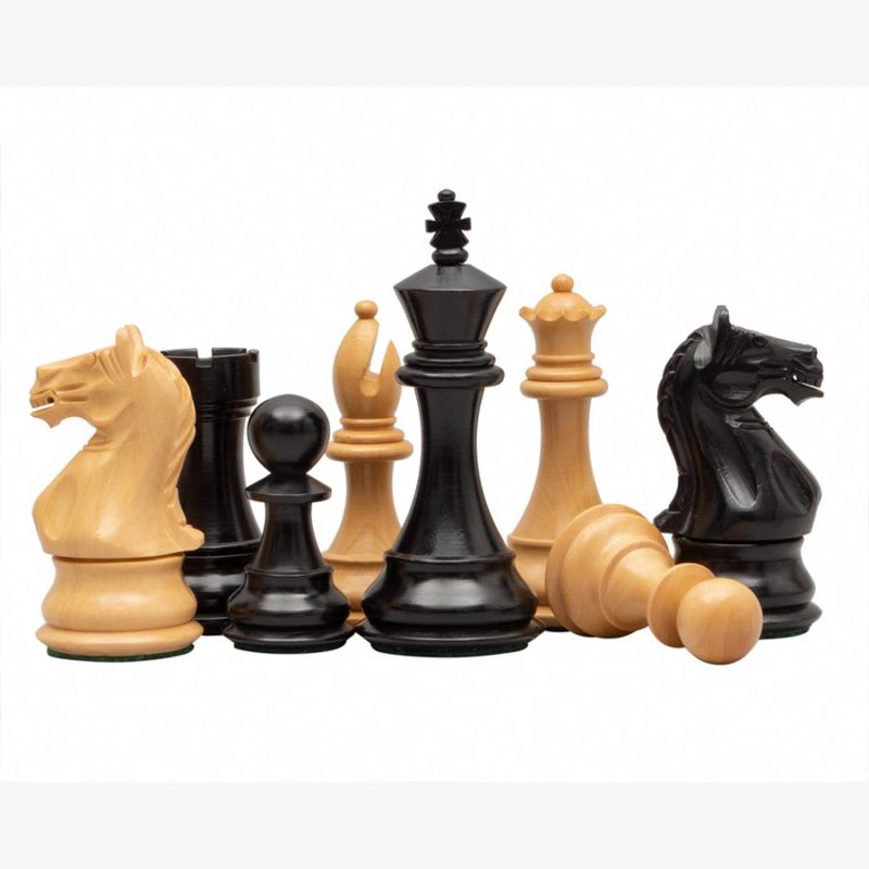 4? Fierce Knight Staunton Chess Pieces Only Set ? Ebonised Boxwood & Boxwood - Image 2