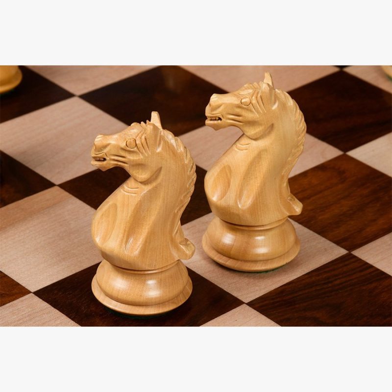 4? Fierce Knight Staunton Chess Pieces Only Set ? Weighted Golden Rosewood & Boxwood - Image 6