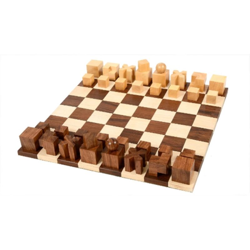 1924 Bauhaus Reproduced Geometrical Abstract Chessmen In Golden Rosewood - Image 6