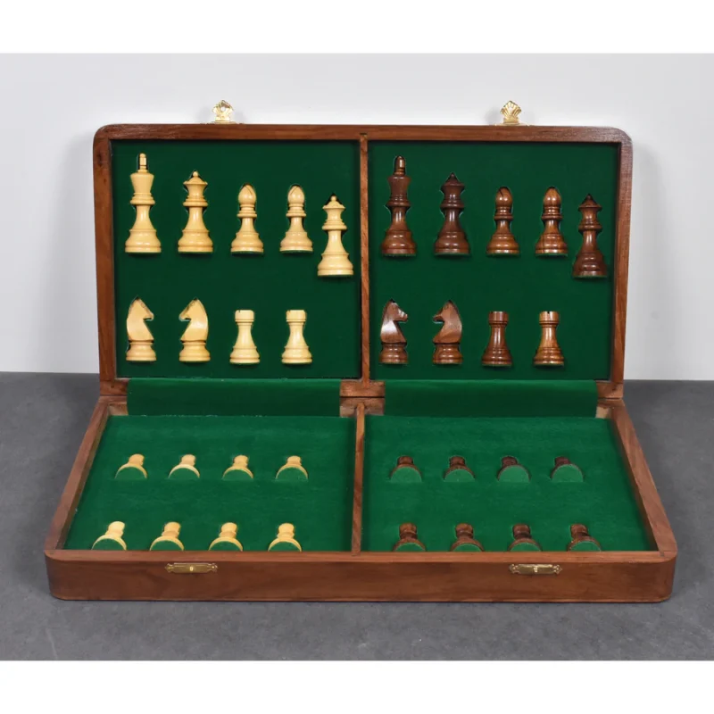 20" Golden Rosewood & Maple Wooden Inlaid Chess Set Board For Travel - Image 2