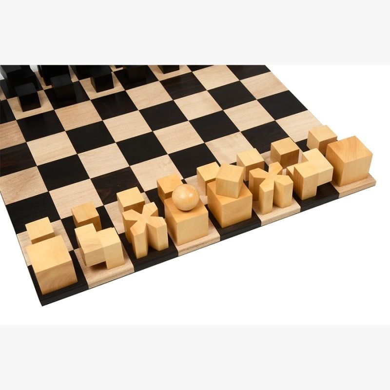 1924 Bauhaus Repro Geometrical Abstract Chessmen In Ebonised Boxwood With Chess Board - Image 4