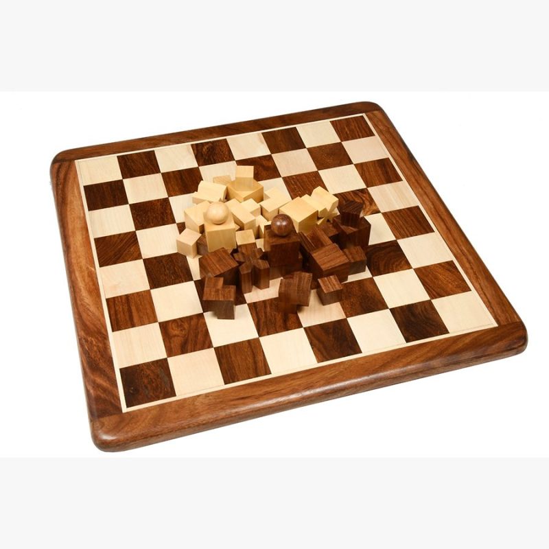 1924 Bauhaus Reproduced Geometrical Abstract Chessmen In Golden Rosewood With Chess Board