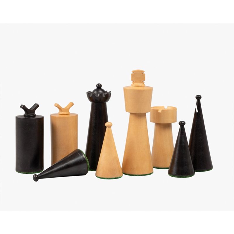 1940s Art Deco Series Weighted Chess Pieces In Ebonised Boxwood And Boxwood -3.8? King - Image 2